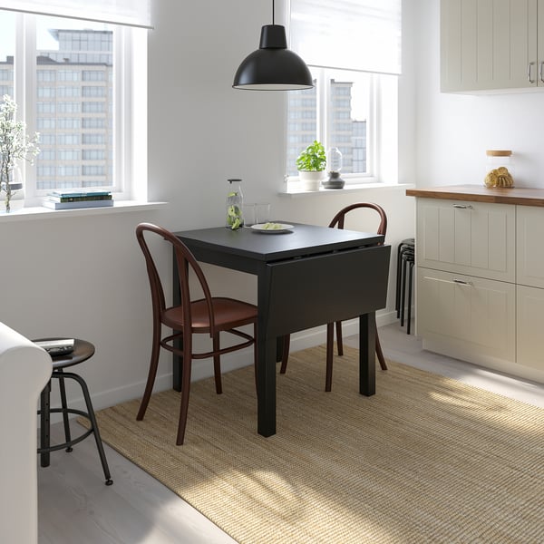 NORDVIKEN drop-leaf table, black, 74/104x74 cm