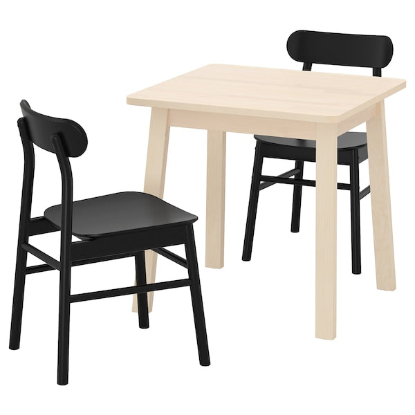 NORRÅKER / RÖNNINGE - Table and 2 chairs, black birch,74x74 cm