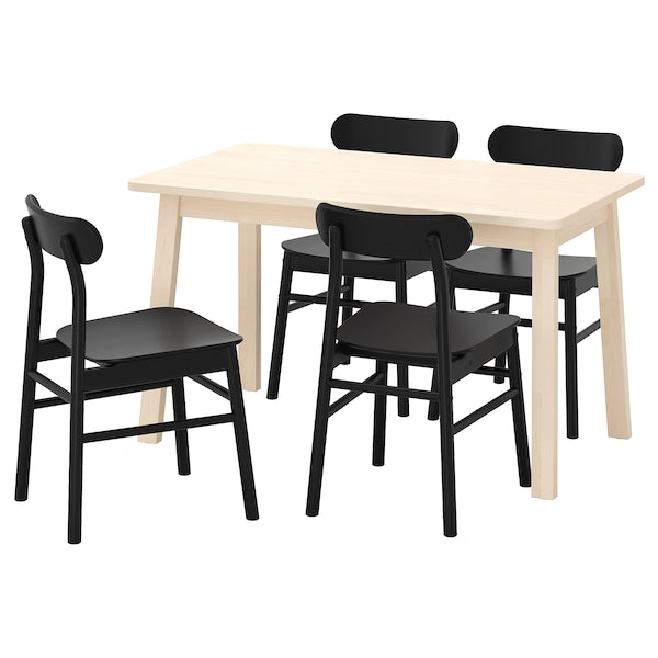 NORRÅKER / RÖNNINGE - Table and 4 chairs, birch/black,125x74 cm