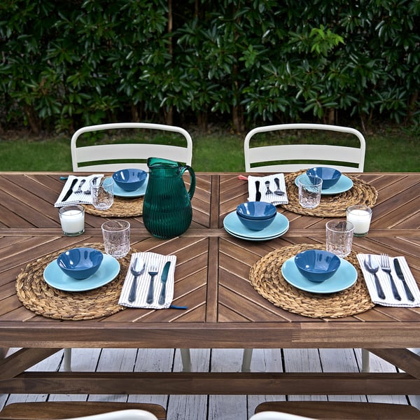 NORRMANSÖ / NORRMANSÖ table+6 chairs, outdoor, acacia/beige acacia, 220x100 cm