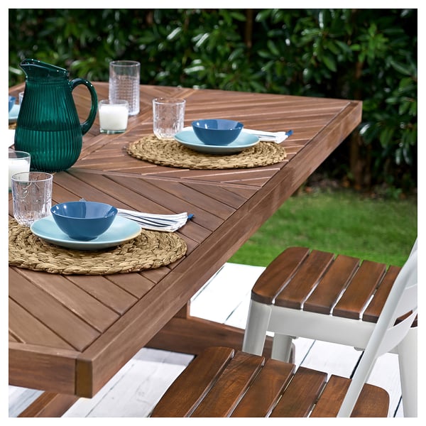 NORRMANSÖ / NORRMANSÖ table+6 chairs, outdoor, acacia/beige acacia, 220x100 cm