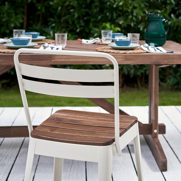 NORRMANSÖ chair, outdoor, in/outdoor beige/acacia, 48x83x52 cm