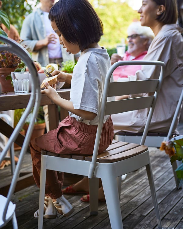 NORRMANSÖ chair, outdoor, in/outdoor beige/acacia, 48x83x52 cm