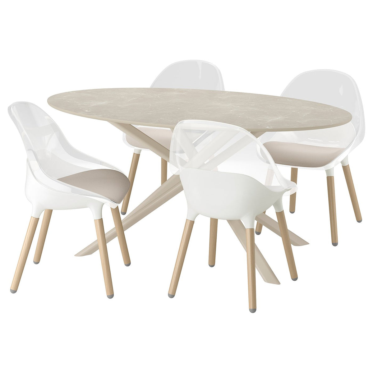 NORRMJÖLE / BALTSAR table and 4 chairs, beige marble effect/white, 170 cm