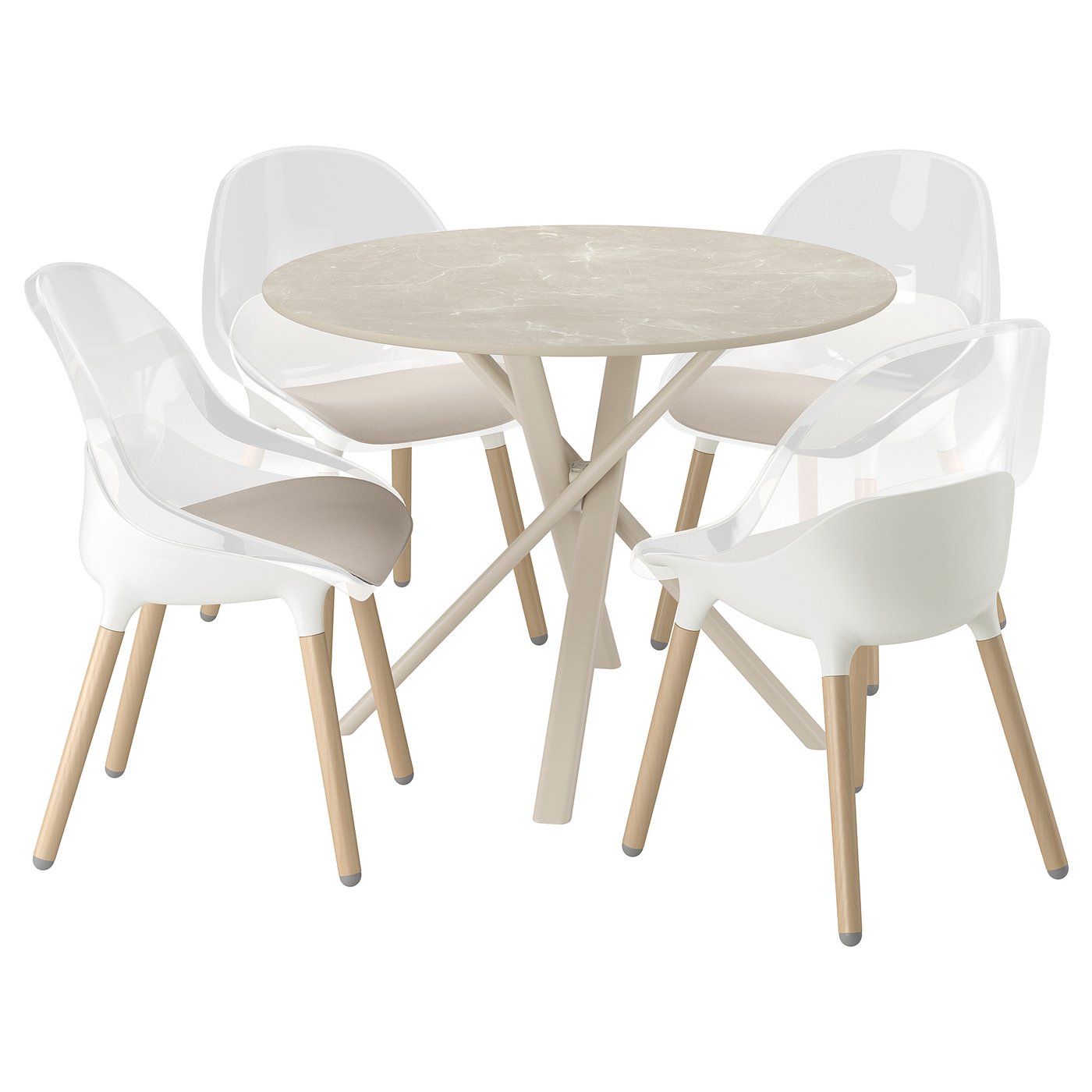 NORRMJÖLE / BALTSAR table and 4 chairs, beige marble effect/white, 105 cm