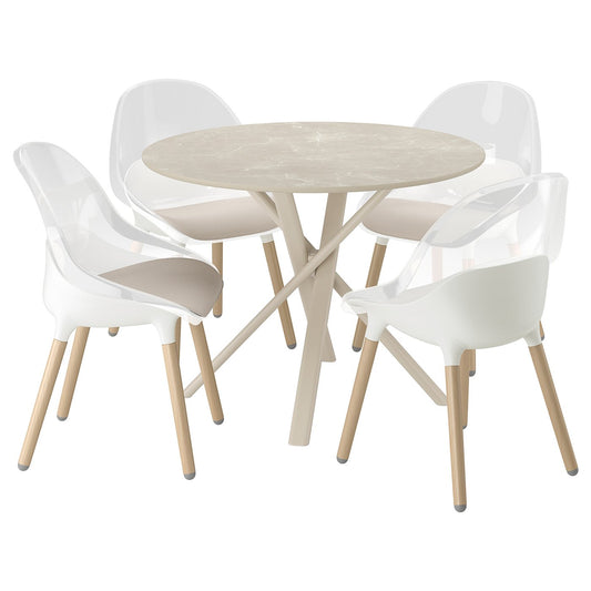 NORRMJÖLE / BALTSAR table and 4 chairs, beige marble effect/white, 105 cm