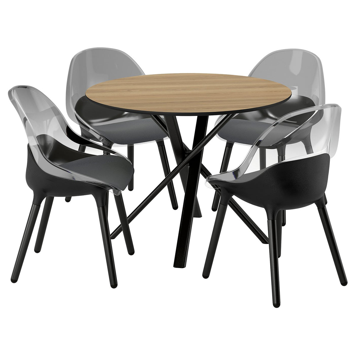 NORRMJÖLE / BALTSAR table and 4 chairs, oak effect black/black, 105 cm