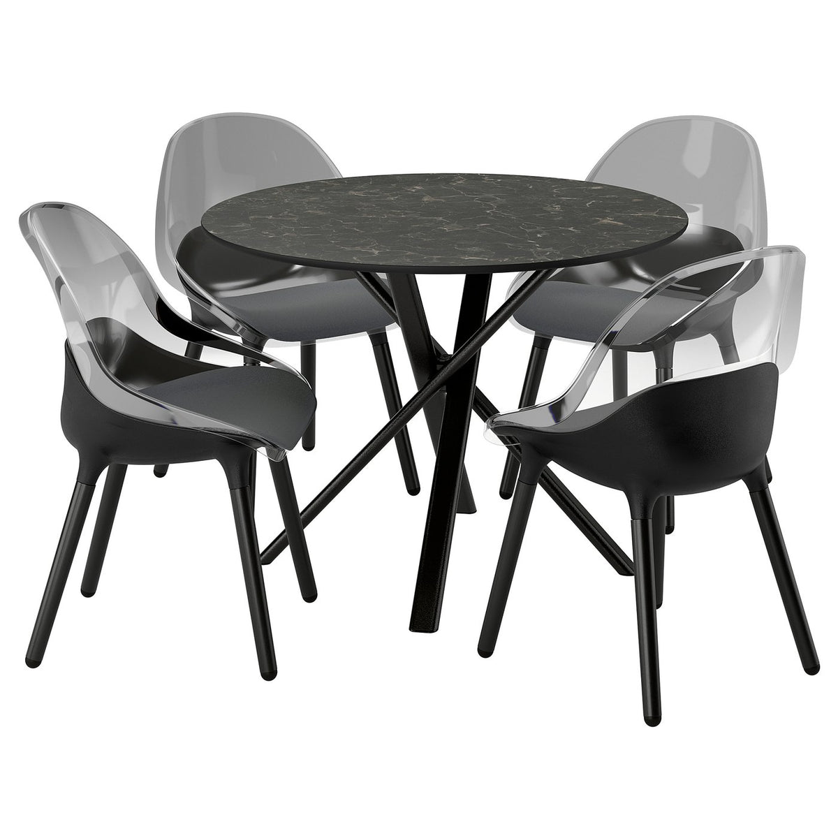 NORRMJÖLE / BALTSAR table and 4 chairs, black marble effect/black, 105 cm
