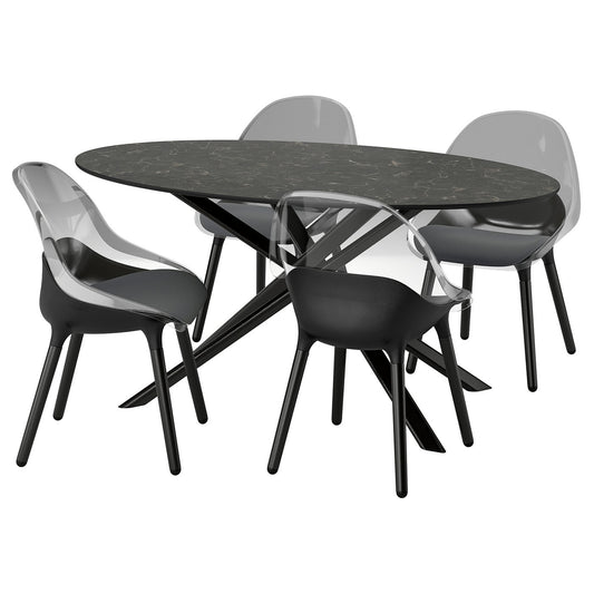 NORRMJÖLE / BALTSAR table and 4 chairs, black marble effect/black, 170 cm