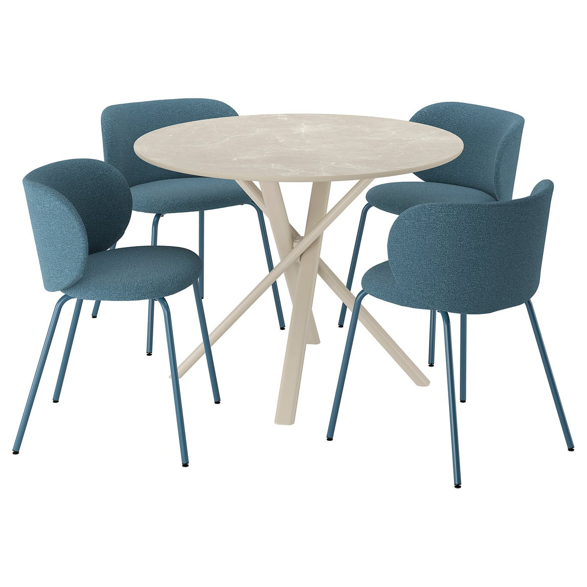 NORRMJÖLE / KRYLBO table and 4 chairs, beige marble effect/Axvall blue, 105 cm