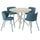 NORRMJÖLE / KRYLBO table and 4 chairs, beige marble effect/Axvall blue, 105 cm