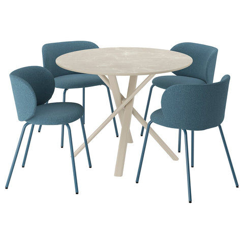 NORRMJÖLE / KRYLBO table and 4 chairs, beige marble effect/Axvall blue, 105 cm