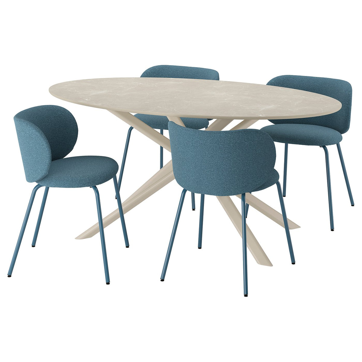 NORRMJÖLE / KRYLBO table and 4 chairs, beige marble effect/Axvall blue, 170x97 cm
