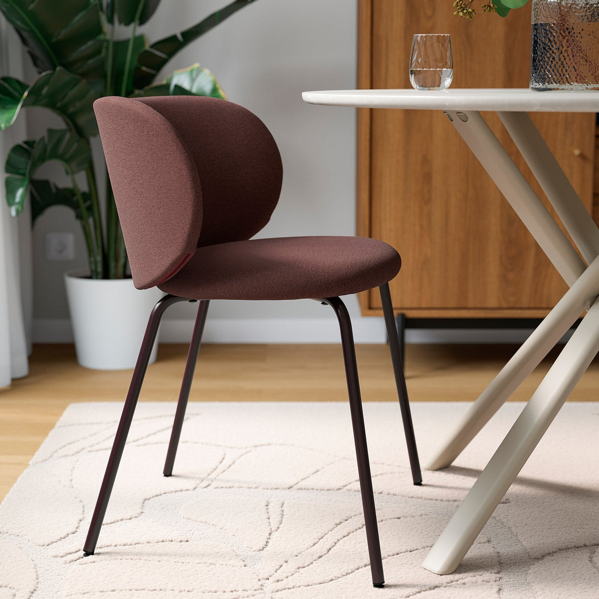 NORRMJÖLE / KRYLBO table and 4 chairs, beige marble effect/Tibbleby dark red, 105 cm