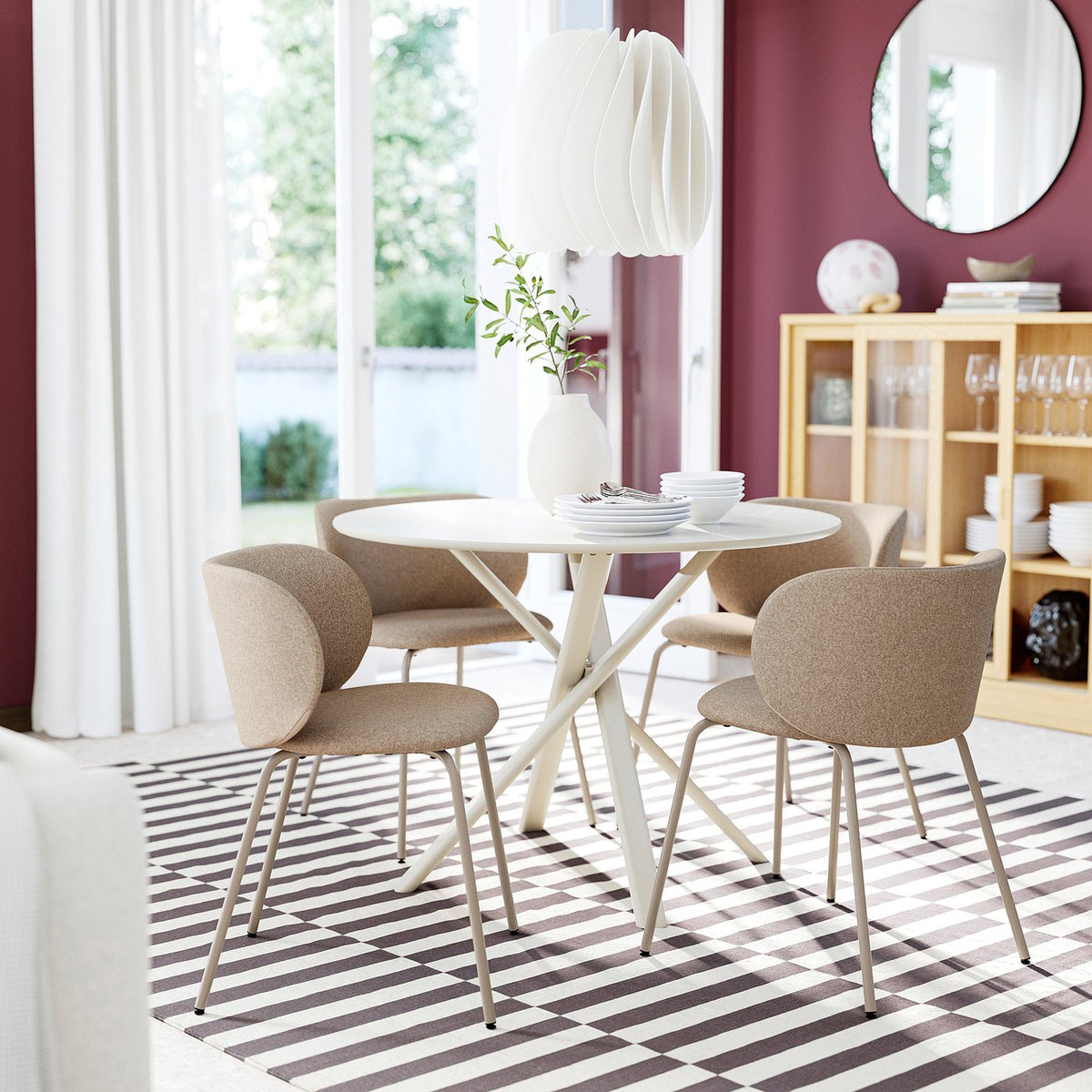 NORRMJÖLE / KRYLBO table and 4 chairs, beige marble effect/Tonerud dark beige, 105 cm