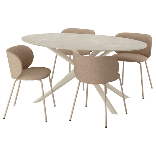 NORRMJÖLE / KRYLBO table and 4 chairs, beige marble effect/Tonerud dark beige, 170x97 cm