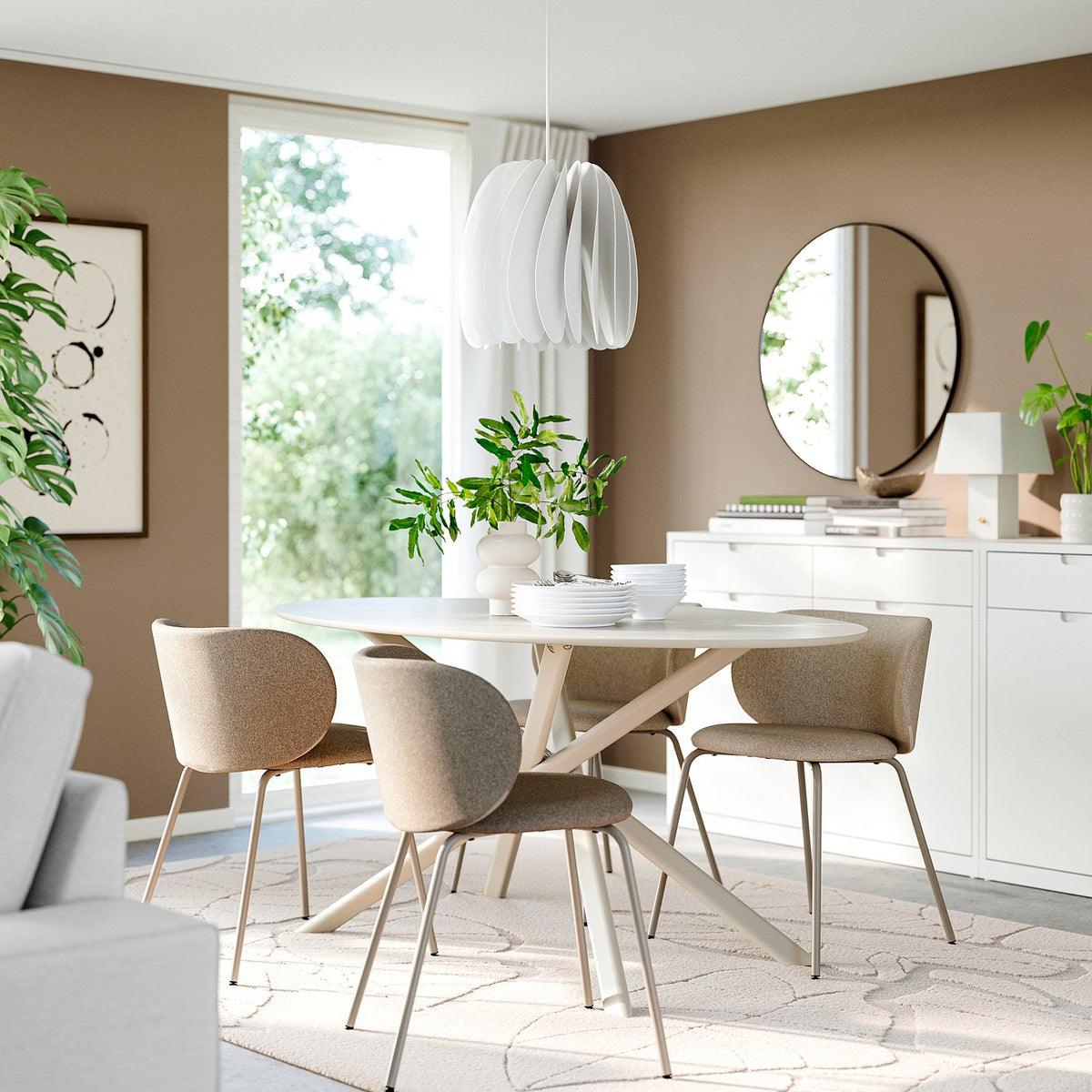 NORRMJÖLE / KRYLBO table and 4 chairs, beige marble effect/Tonerud dark beige, 170x97 cm