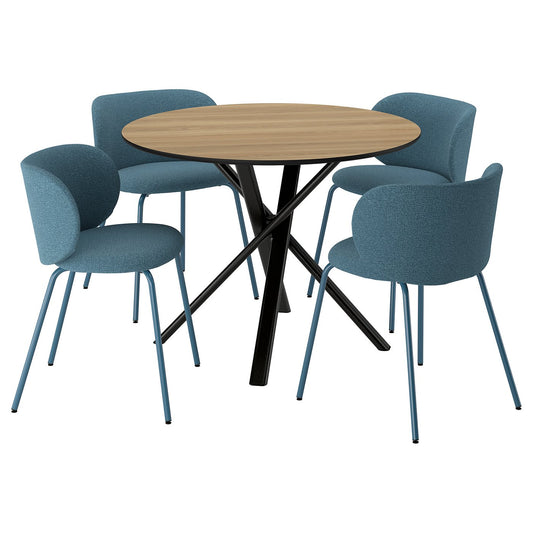 NORRMJÖLE / KRYLBO table and 4 chairs, oak effect black/Axvall blue, 105 cm