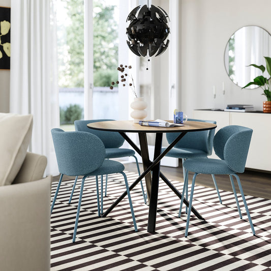 NORRMJÖLE / KRYLBO table and 4 chairs, oak effect black/Axvall blue, 105 cm