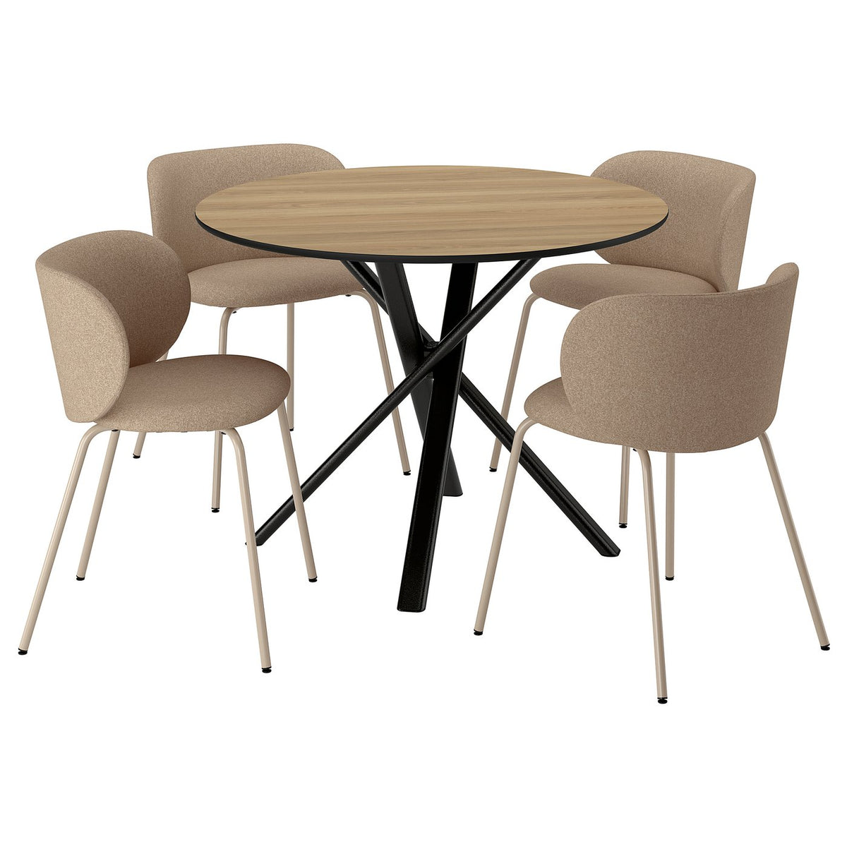 NORRMJÖLE / KRYLBO table and 4 chairs, oak effect black/Tonerud dark beige, 105 cm