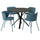 NORRMJÖLE / KRYLBO table and 4 chairs, black marble effect/Axvall blue, 105 cm