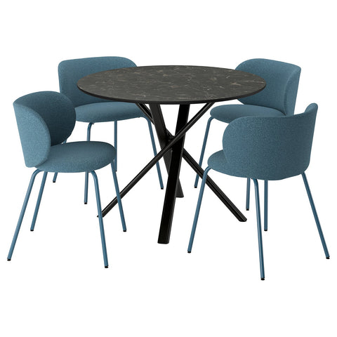 NORRMJÖLE / KRYLBO table and 4 chairs, black marble effect/Axvall blue, 105 cm