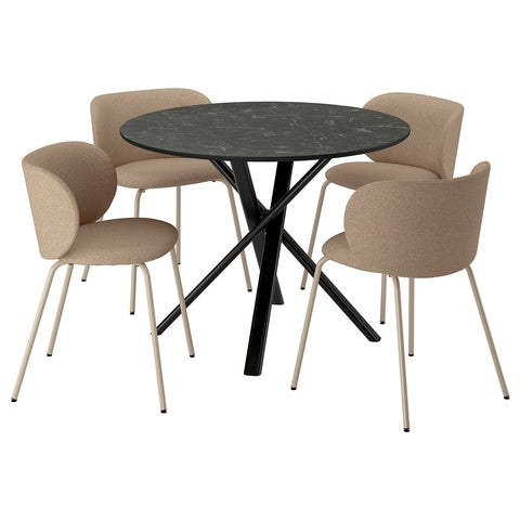 NORRMJÖLE / KRYLBO table and 4 chairs, black marble effect/Tonerud dark beige, 105 cm