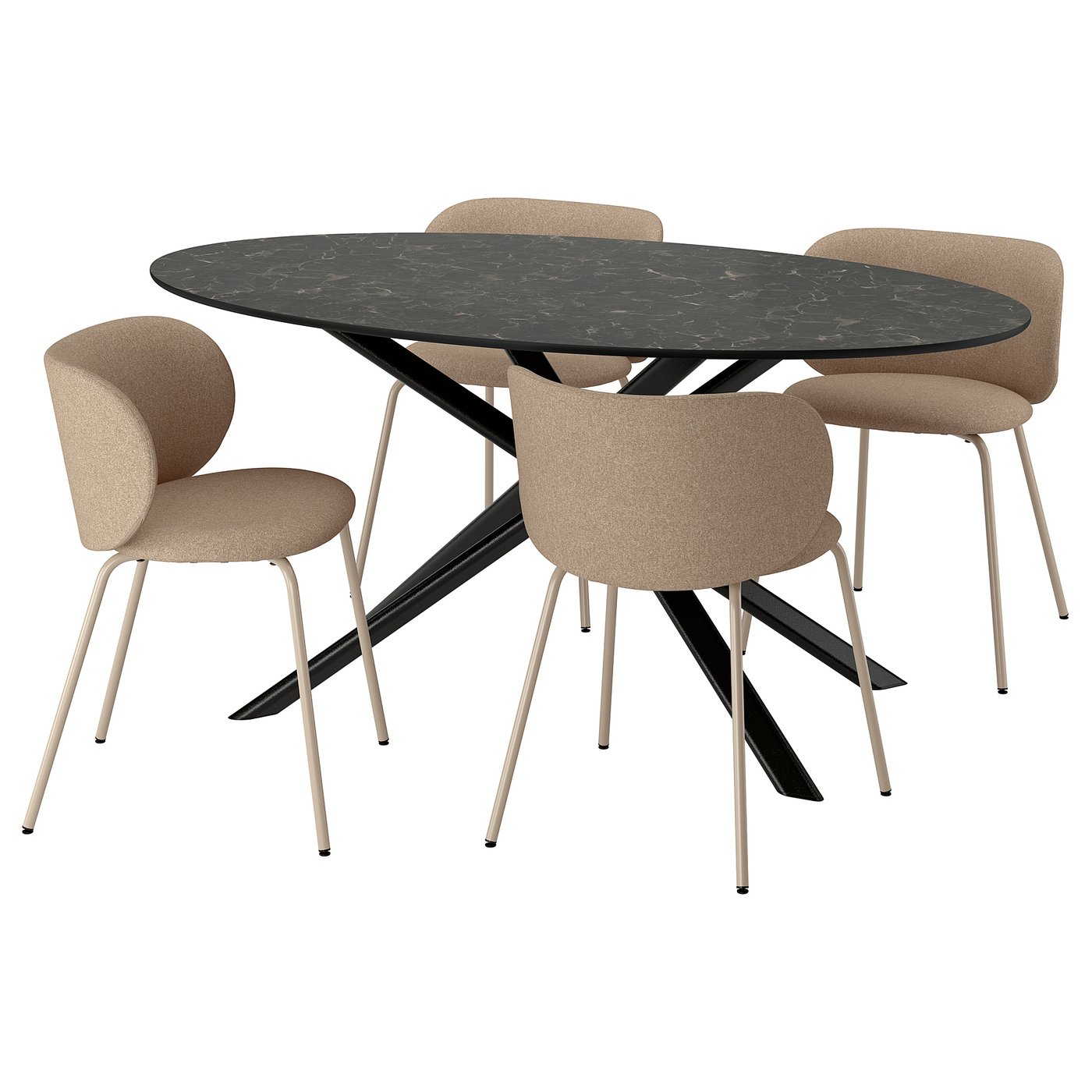 NORRMJÖLE / KRYLBO table and 4 chairs, black marble effect/Tonerud dark beige, 170x97 cm