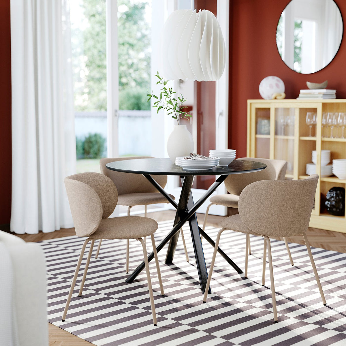 NORRMJÖLE / KRYLBO table and 4 chairs, black marble effect/Tonerud dark beige, 105 cm