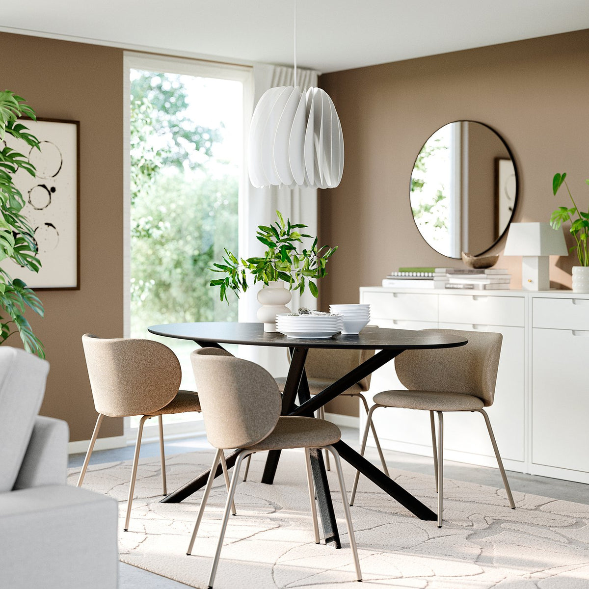 NORRMJÖLE / KRYLBO table and 4 chairs, black marble effect/Tonerud dark beige, 170x97 cm