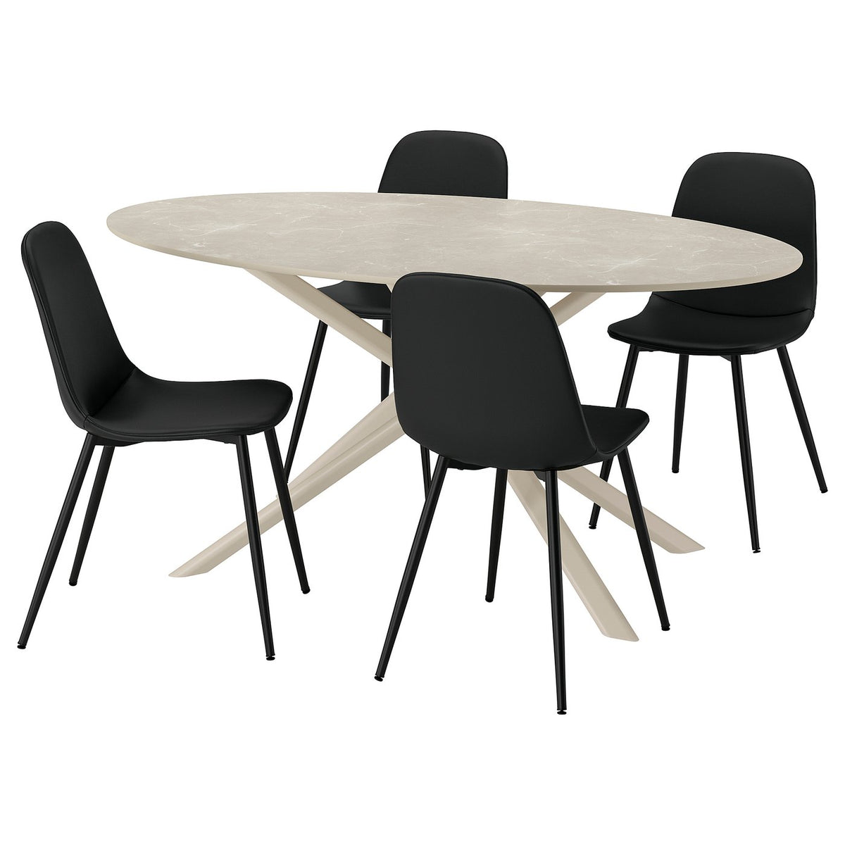 NORRMJÖLE / NORDMANSSKÄR table and 4 chairs, marble effect beige/Bomstad black, 170x97 cm