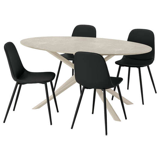 NORRMJÖLE / NORDMANSSKÄR table and 4 chairs, marble effect beige/Bomstad black, 170x97 cm