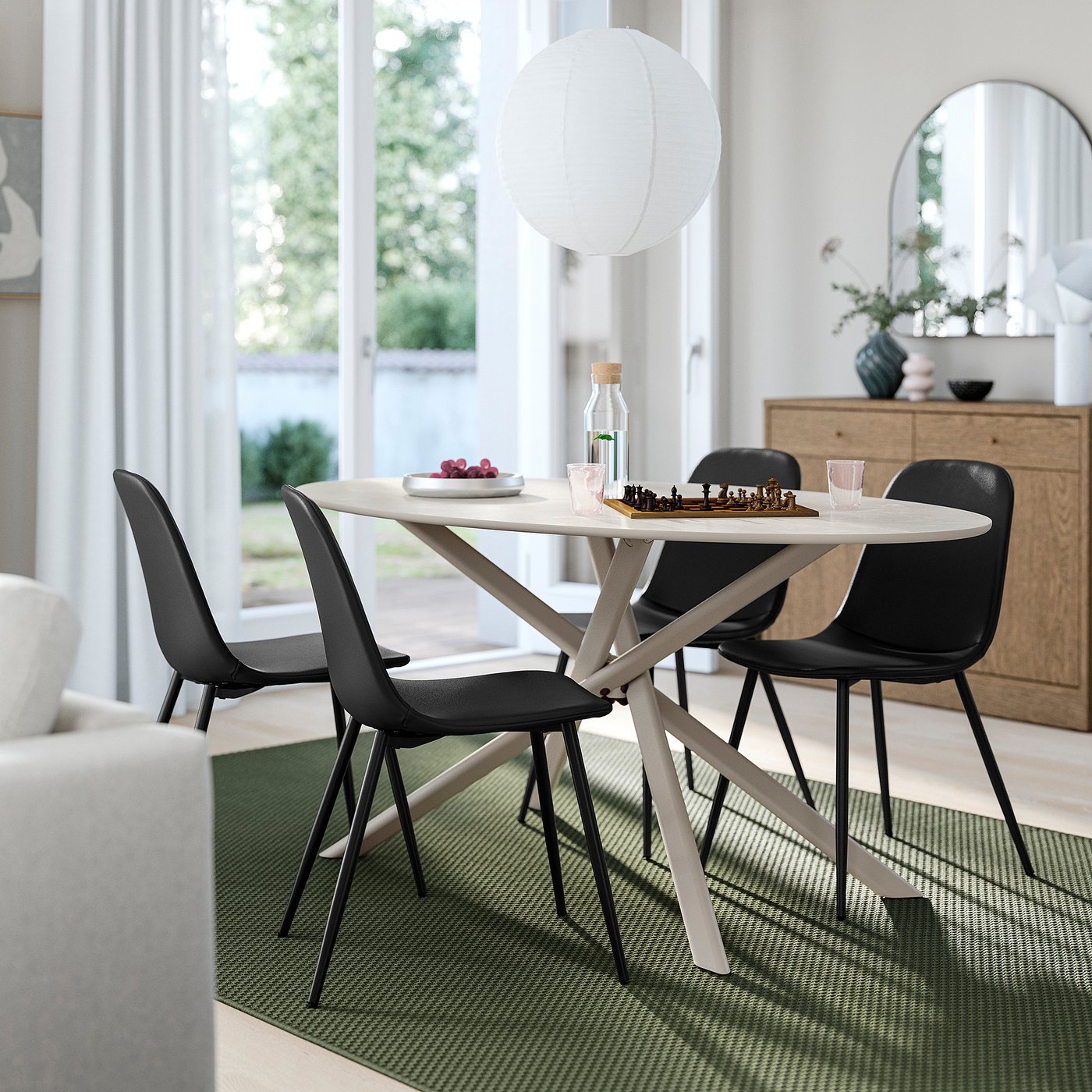 NORRMJÖLE / NORDMANSSKÄR table and 4 chairs, marble effect beige/Bomstad black, 170x97 cm