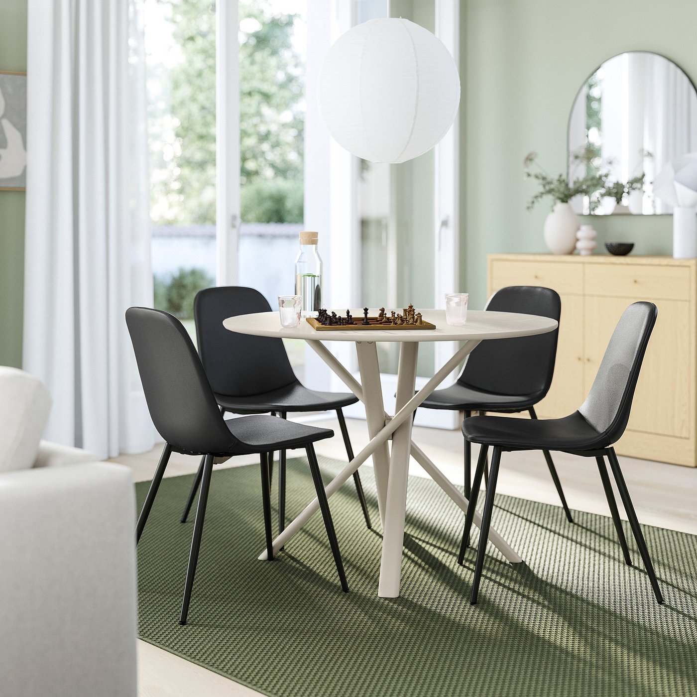 NORRMJÖLE / NORDMANSSKÄR table and 4 chairs, marble effect beige/Bomstad black, 105 cm