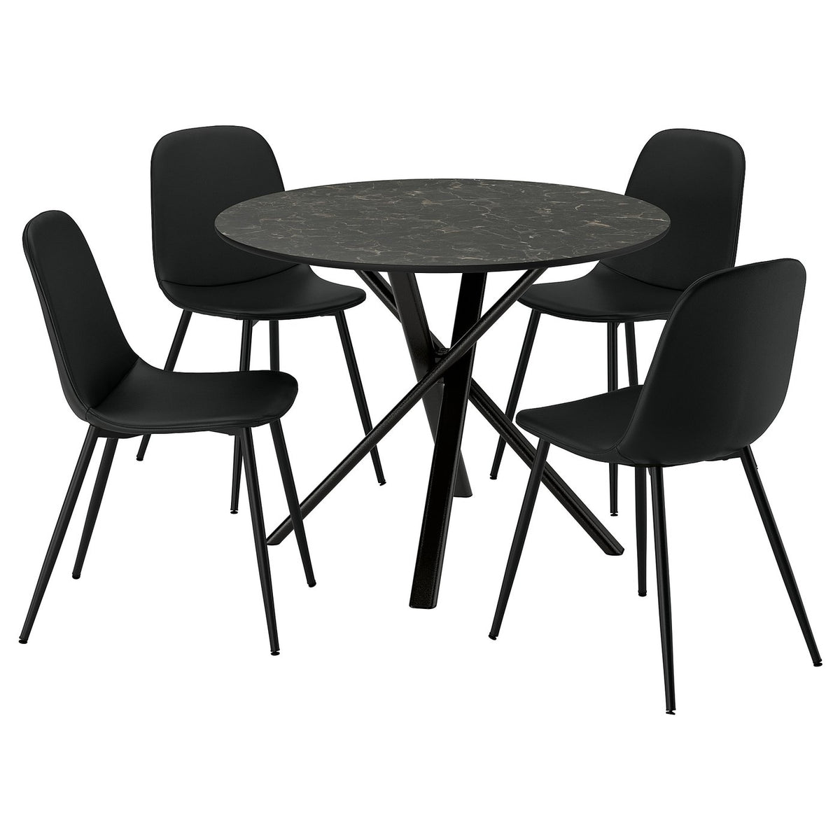 NORRMJÖLE / NORDMANSSKÄR table and 4 chairs, marble effect black/Bomstad black, 105 cm