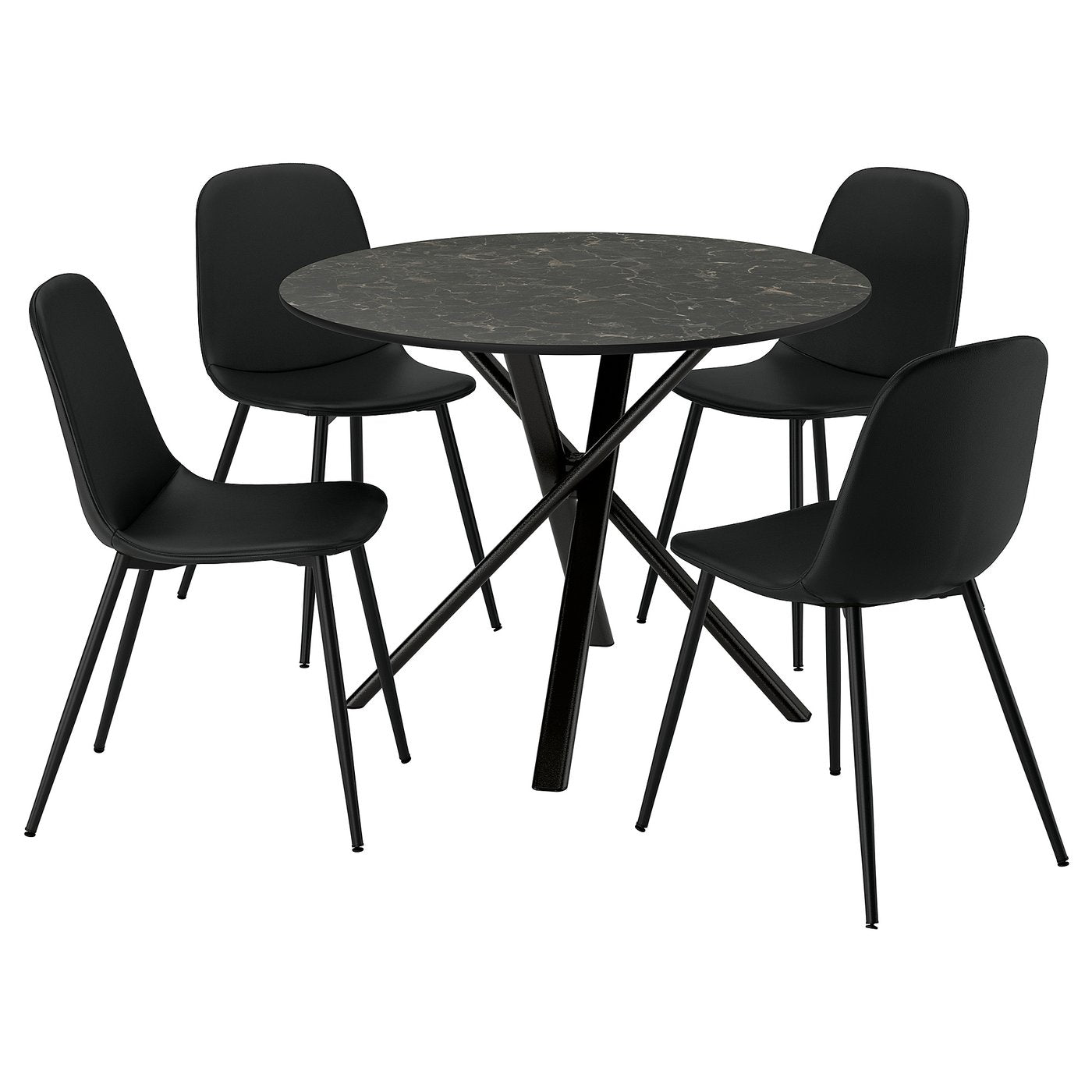 NORRMJÖLE / NORDMANSSKÄR table and 4 chairs, marble effect black/Bomstad black, 105 cm