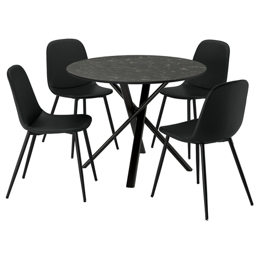 NORRMJÖLE / NORDMANSSKÄR table and 4 chairs, marble effect black/Bomstad black, 105 cm
