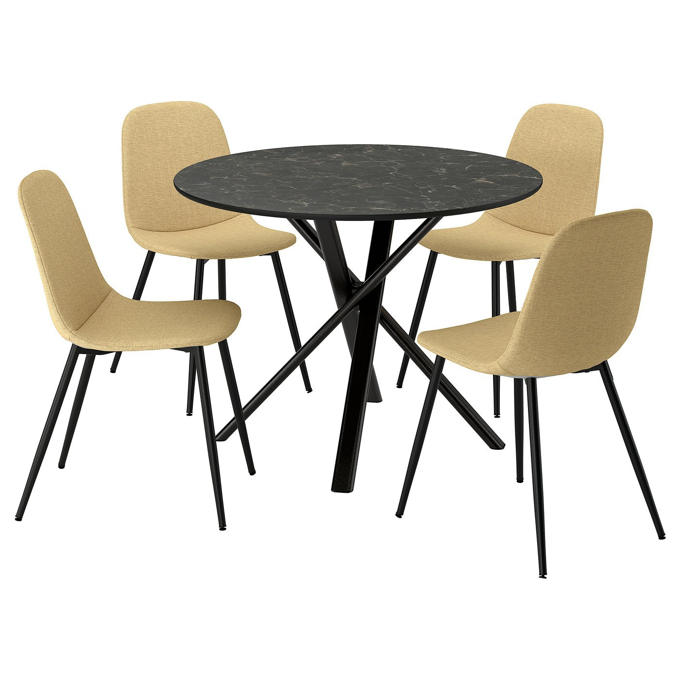 NORRMJÖLE / NORDMANSSKÄR table and 4 chairs, marble effect black/Letafors yellow-beige, 105 cm