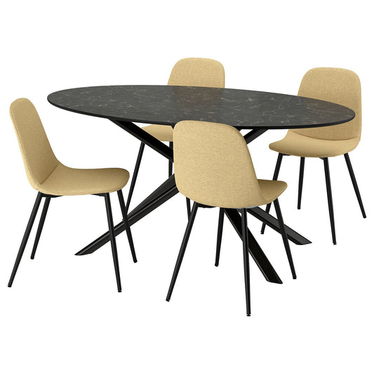 NORRMJÖLE / NORDMANSSKÄR table and 4 chairs, marble effect black/Letafors yellow-beige, 170x97 cm