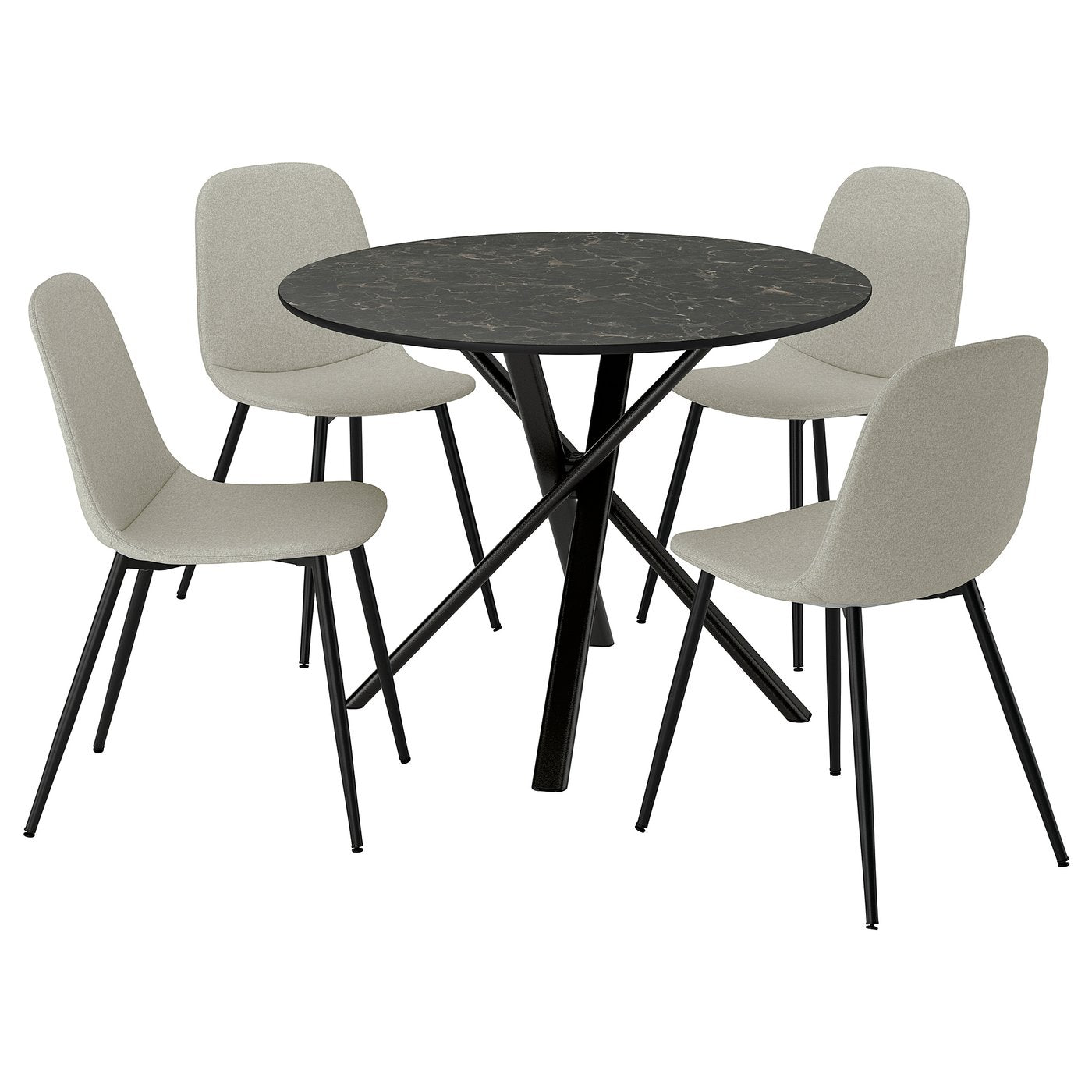 NORRMJÖLE / NORDMANSSKÄR table and 4 chairs, marble effect black/black Tonerud grey, 105 cm