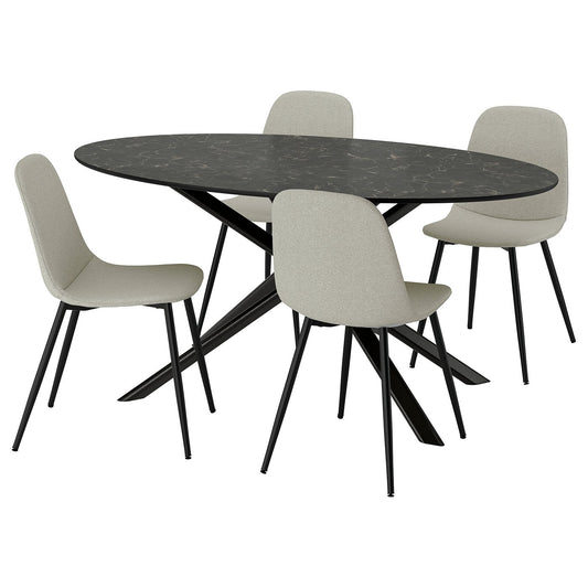 NORRMJÖLE / NORDMANSSKÄR table and 4 chairs, marble effect black/black Tonerud grey, 170x97 cm