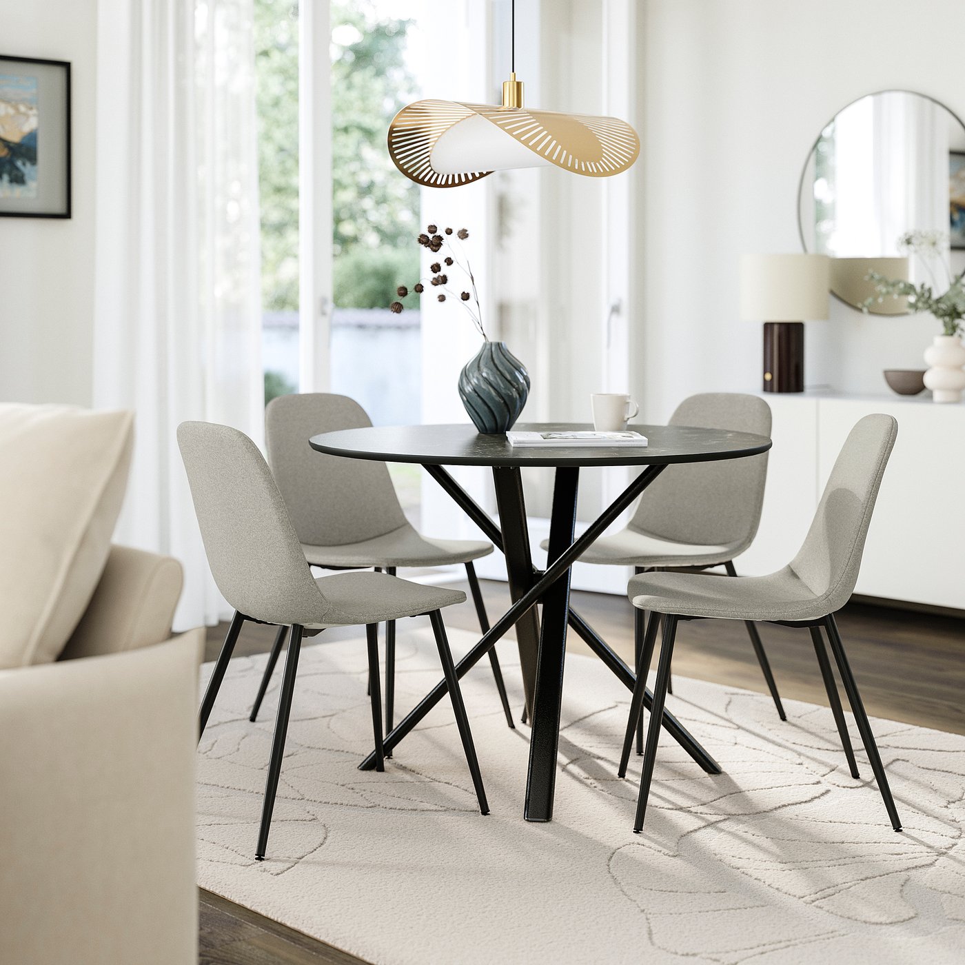NORRMJÖLE / NORDMANSSKÄR table and 4 chairs, marble effect black/black Tonerud grey, 105 cm