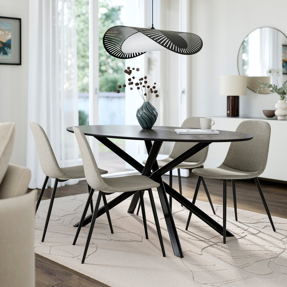 NORRMJÖLE / NORDMANSSKÄR table and 4 chairs, marble effect black/black Tonerud grey, 170x97 cm