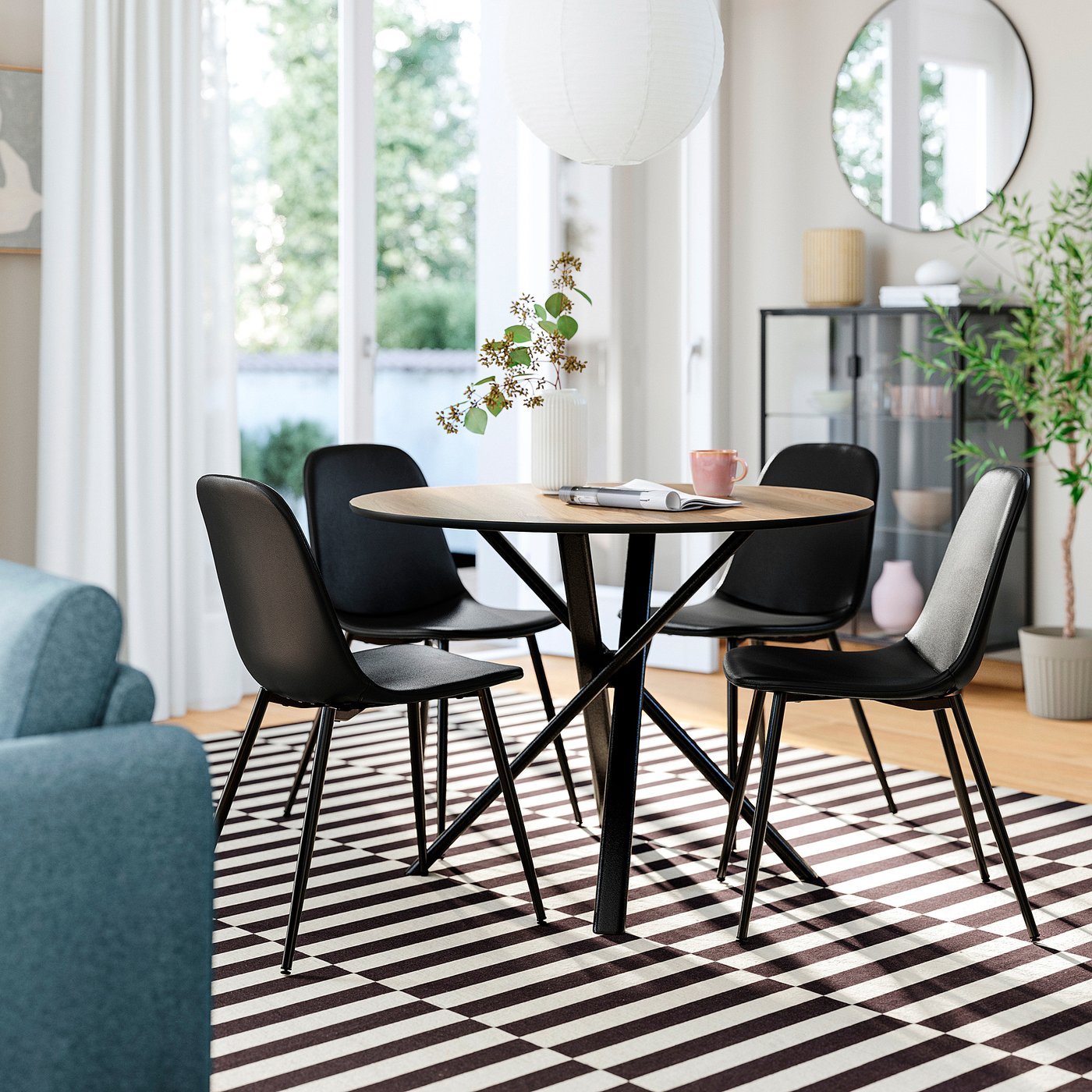 NORRMJÖLE / NORDMANSSKÄR table and 4 chairs, oak effect black/Bomstad black, 105 cm