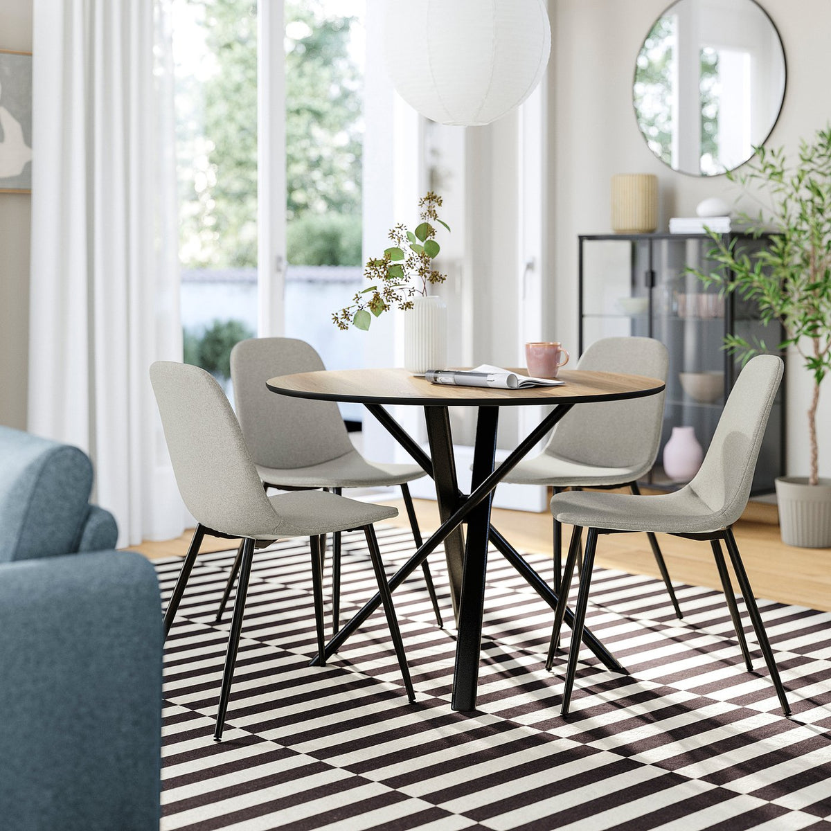 NORRMJÖLE / NORDMANSSKÄR table and 4 chairs, oak effect black/black Tonerud grey, 105 cm