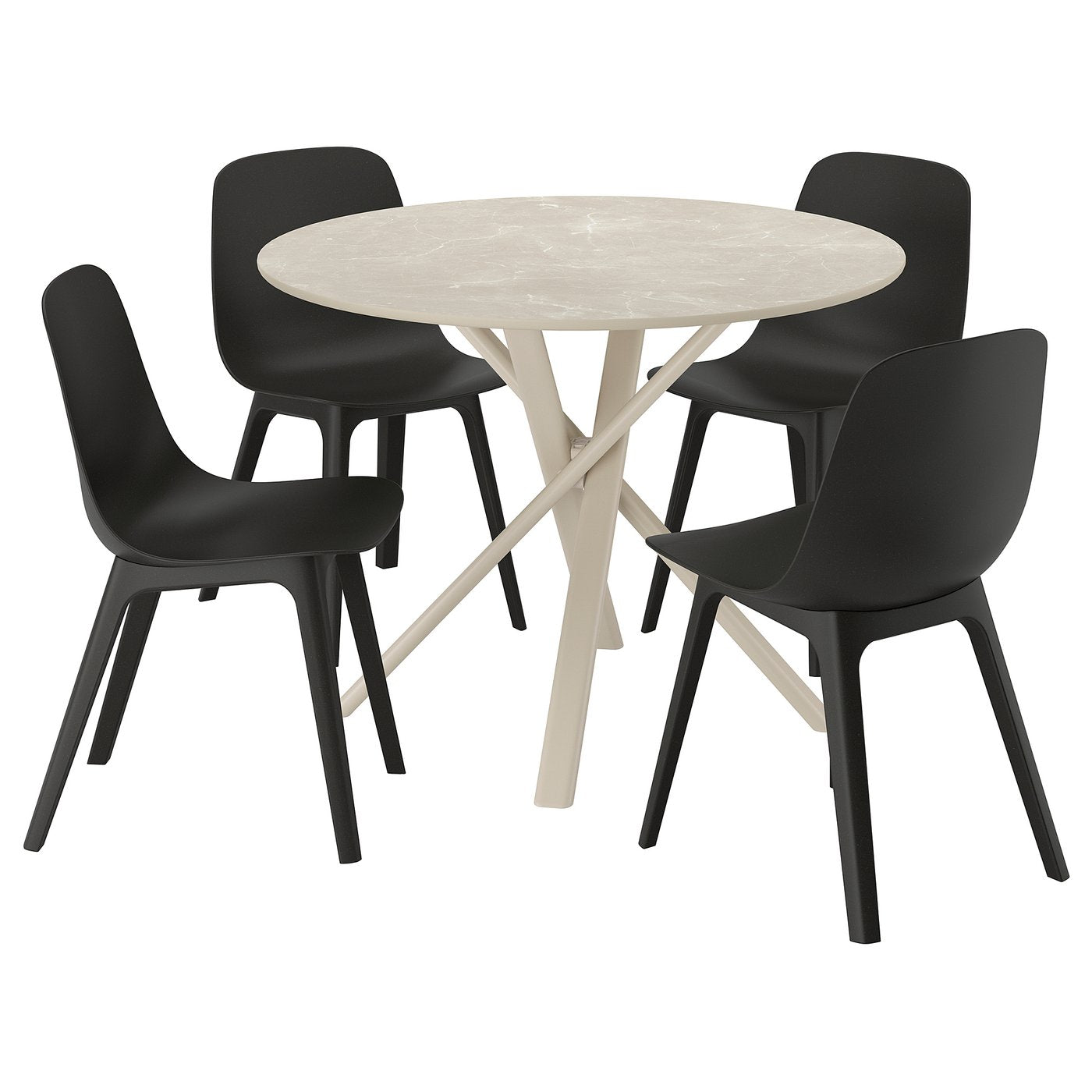NORRMJÖLE / ODGER table and 4 chairs, marble effect beige/anthracite, 105 cm