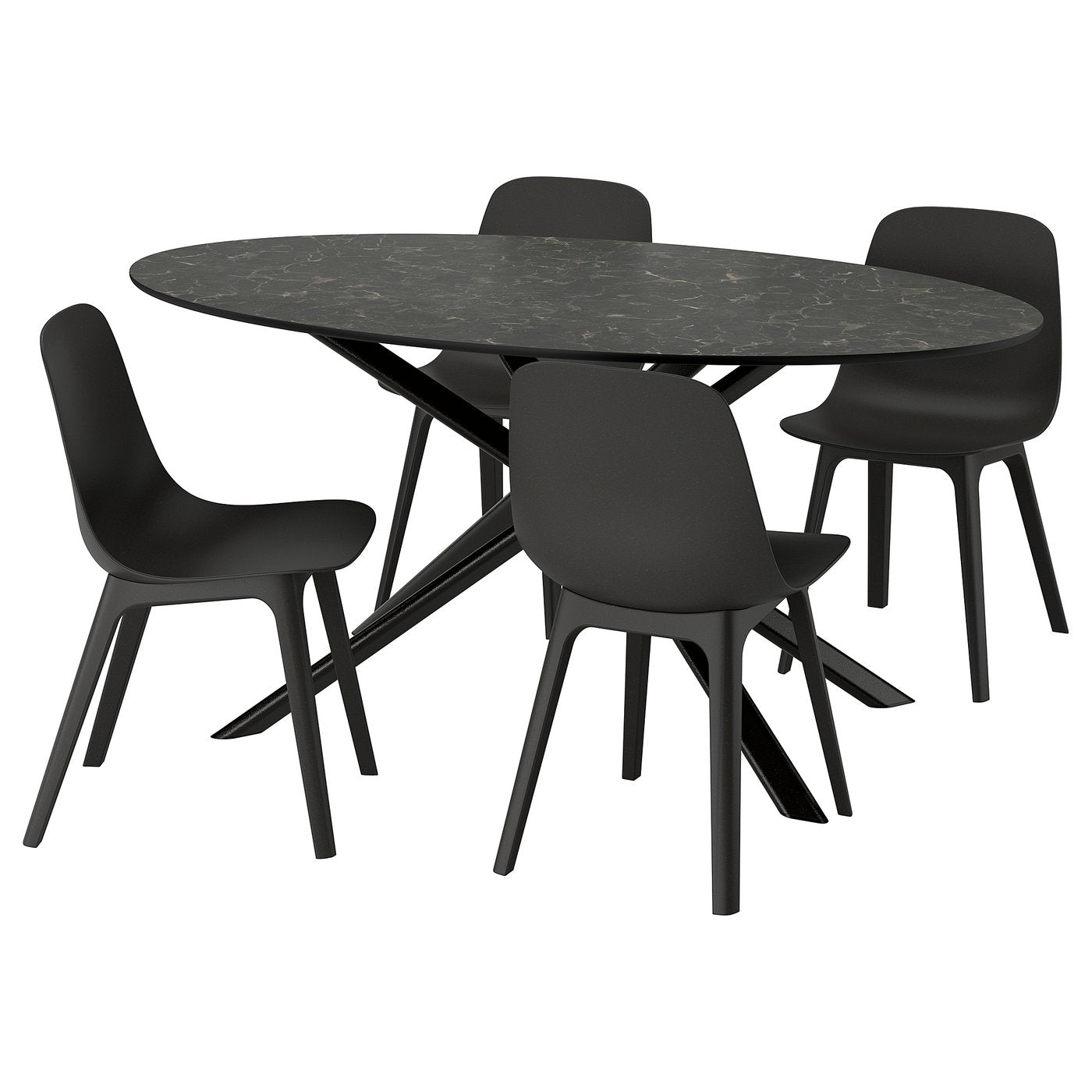 NORRMJÖLE / ODGER table and 4 chairs, marble effect black/anthracite, 170x97 cm