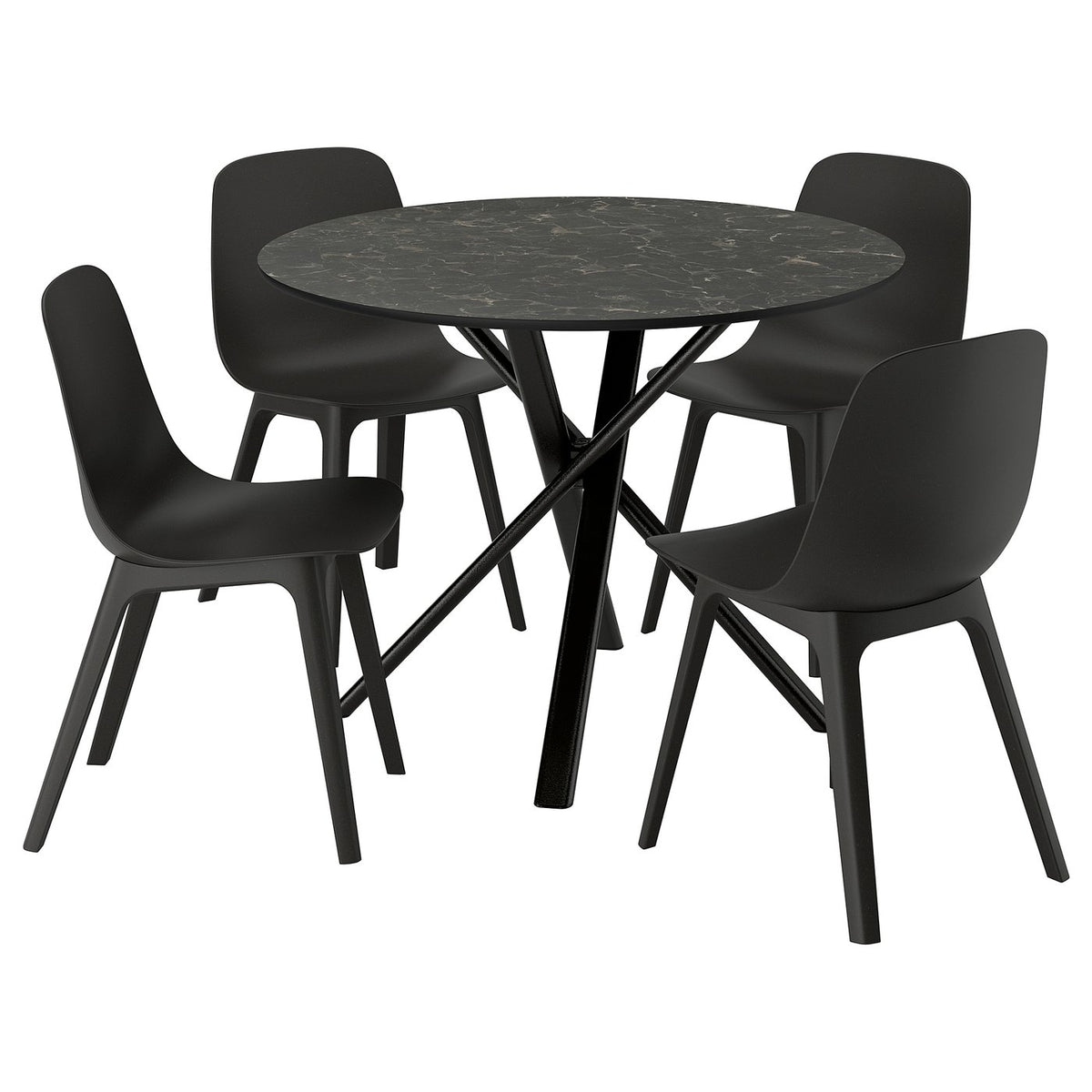 NORRMJÖLE / ODGER table and 4 chairs, marble effect black/anthracite, 105 cm