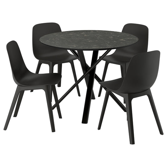 NORRMJÖLE / ODGER table and 4 chairs, marble effect black/anthracite, 105 cm