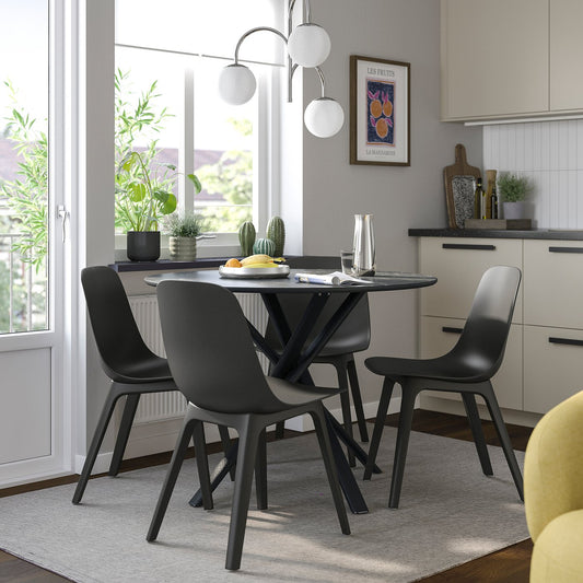NORRMJÖLE / ODGER table and 4 chairs, marble effect black/anthracite, 105 cm